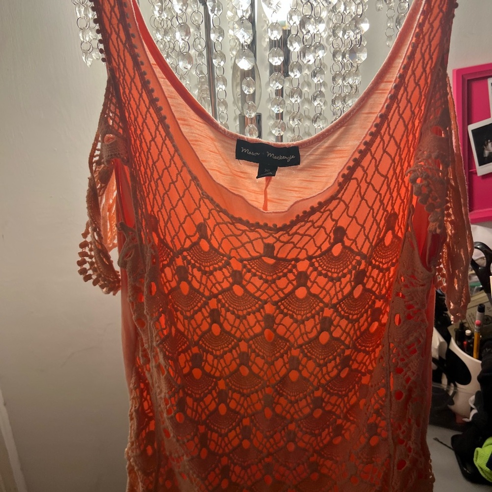 Miss Me Vibrant Orange Lace Blouse